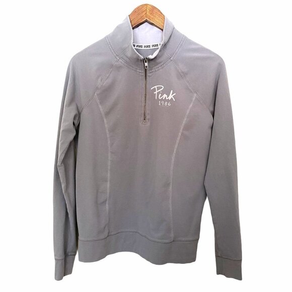 Victorias Secret Pink 1/2 Zip Gray Yoga Sweatshirt Jacket Size Medium - Picture 1 of 8